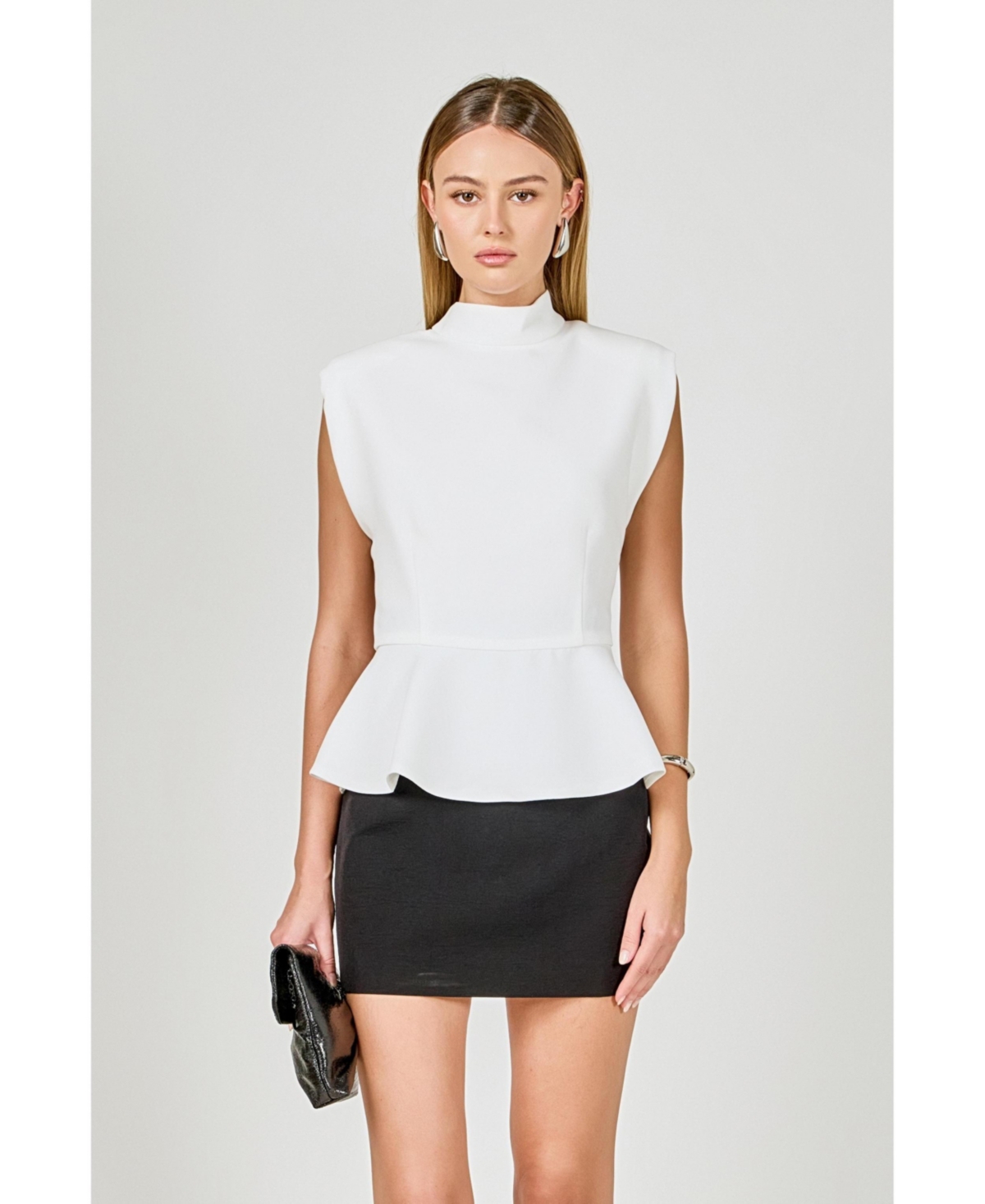 endless rose Women's Mock Neck Sleeveless Peplum Top