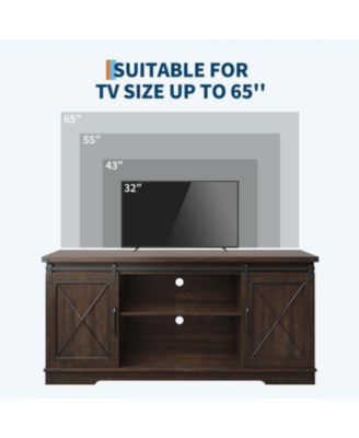 Farmhouse TV Stand for TV up to 65 Inches, Entertainment Center with Sliding Barn Doors and Adjustable Shelf