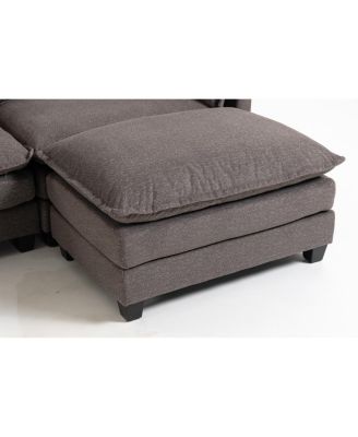 Modern 4-Seat Sectional Sofa with 2 Ottomans & Pillows, 149.61", 2 Colors