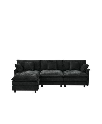 101.9" 3-Seater Cashmere Sofa w/ Movable Ottoman, Modular Design