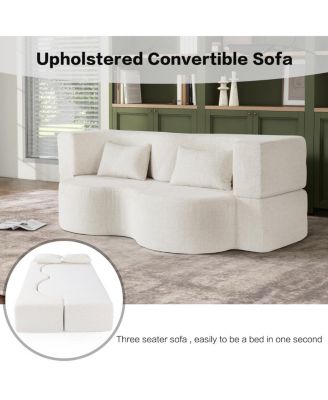  2-in-1 Foldable Sofa Bed, 75 Inch Folding Couch w/ Memory Foam Mattress & 2 Pillows