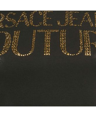 Women's Jeans Couture Black Logo Studded Cotton Knit Crop T-Shirt