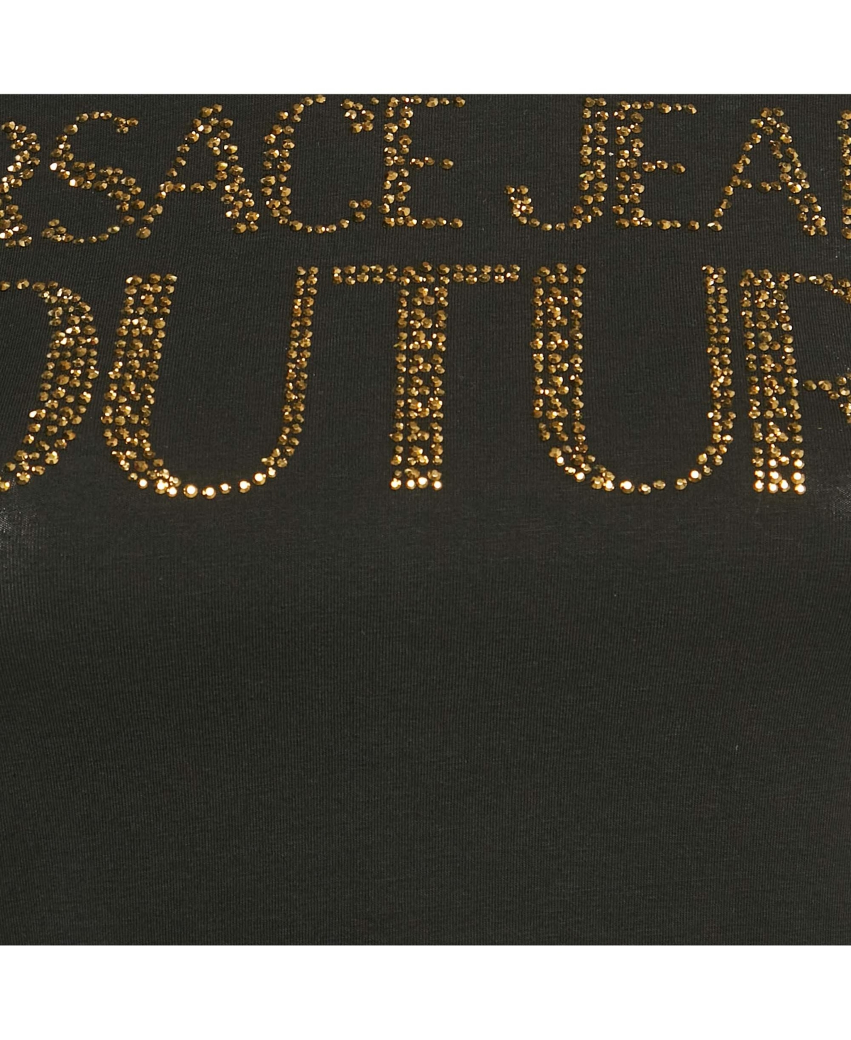 Pre-Owned Versace Women's Jeans Couture Black Logo Studded Cotton Knit Crop T-Shirt