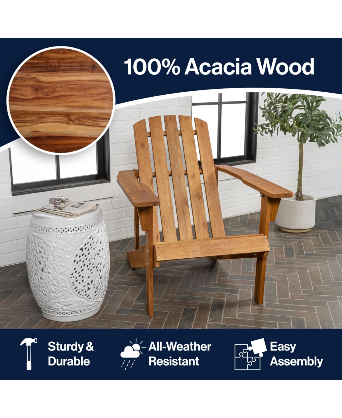 Jonathan Y Westport Outdoor Patio Traditional Acacia Wood Adirondack Chair