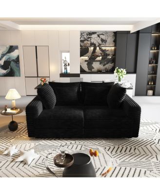 Plush Corduroy 4-Seat Sofa, Modern Comfy Cloud Couch with Soft Pillows