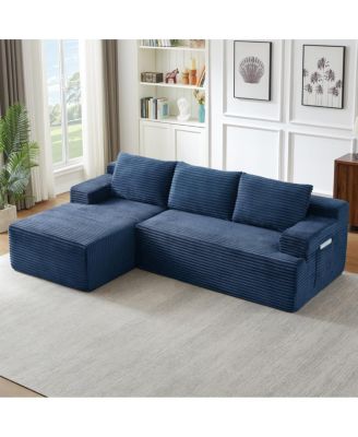 L-Shaped Cloud Sectional Sofa, Deep Seat, Modular Sleeper, Blue