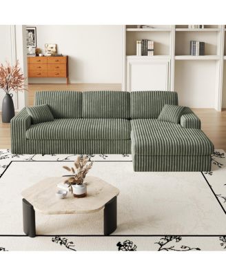 Modern Corduroy Modular Sofa, Recliner Seat, 2-in-1 L-Shaped Sofa with Pillows
