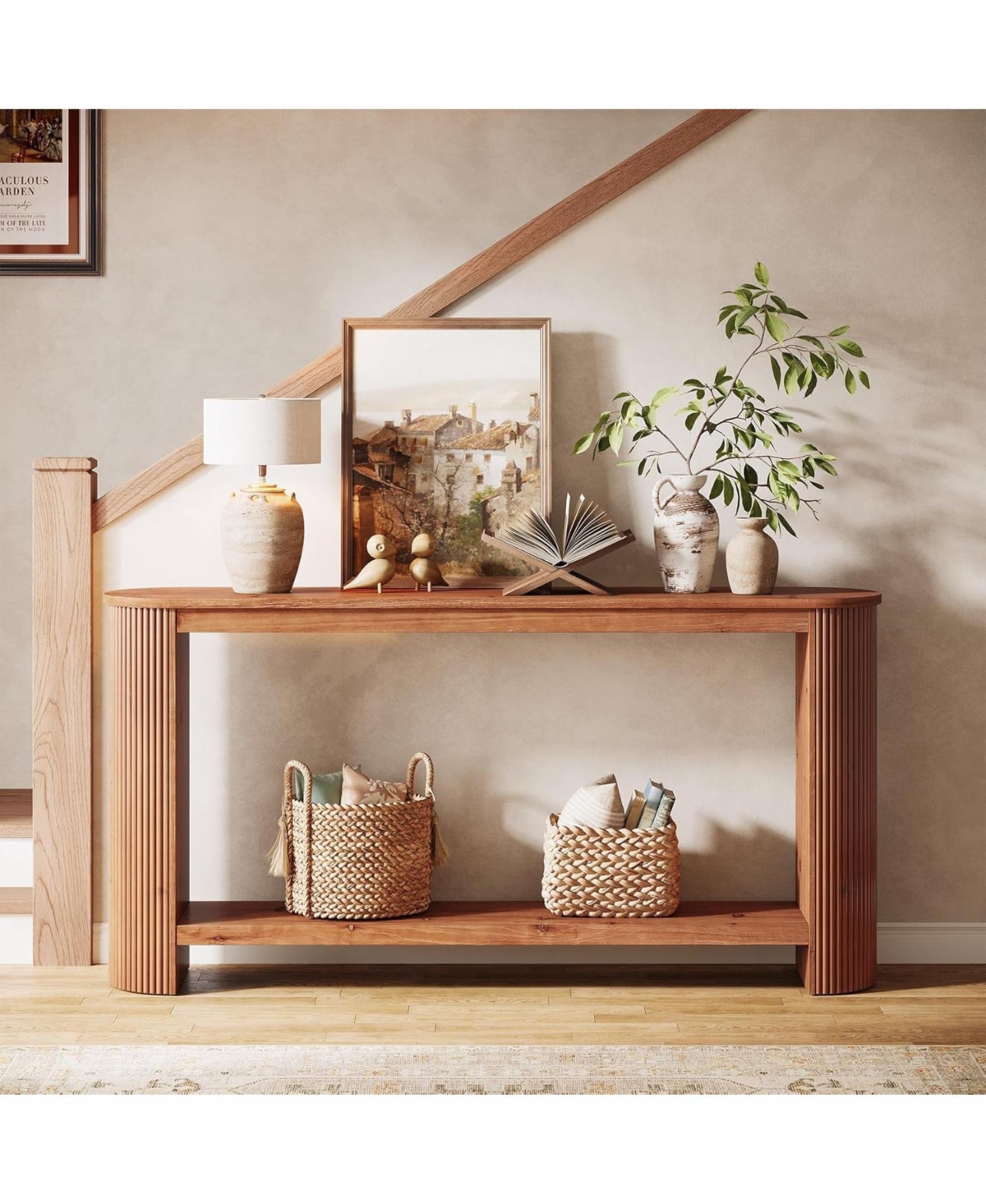 Tribesigns 63" Solid Wood Console Table, Farmhouse 2-Tier Narrow Long Sofa Entryway Table, Easy Assembly