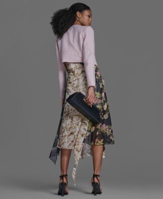 Women's Crewneck Textured Cropped Moto Jacket