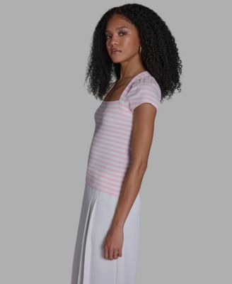 Women's Short-Sleeve Square Neck Striped Top