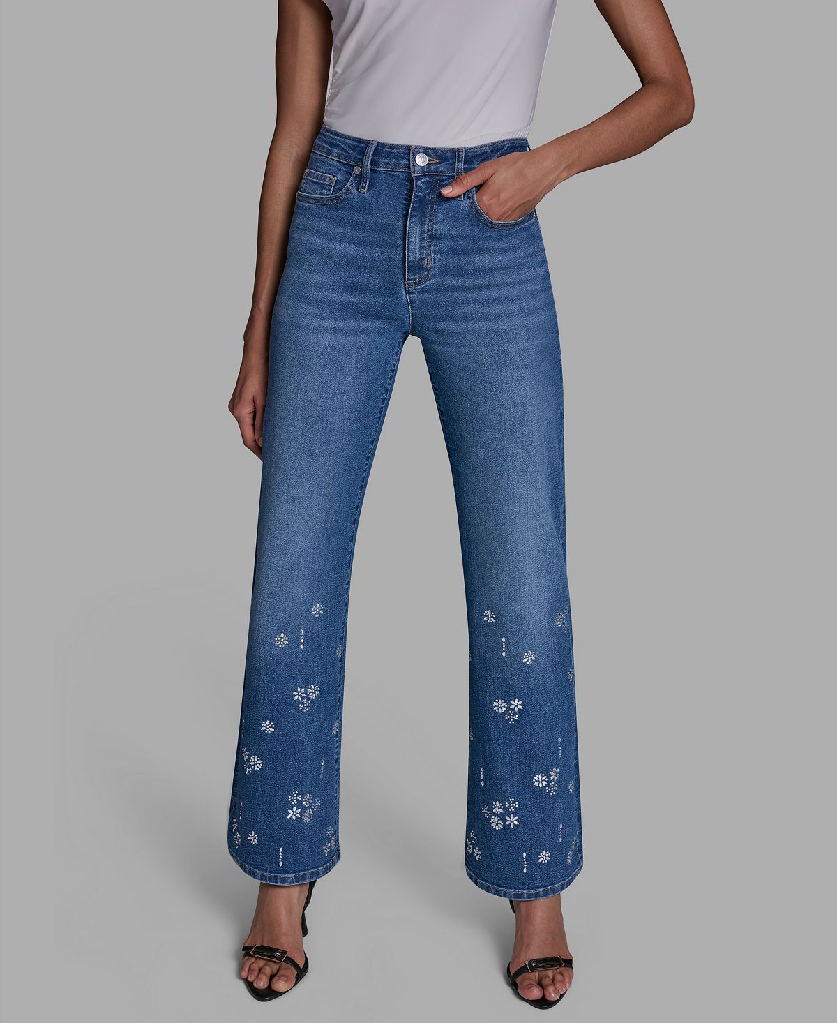BCBG Women's High-Rise Wide-Leg Embellished Jeans view 1 — MAYCSS fashion products