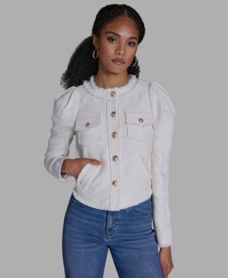 Women's Crewneck Button-Front Tweed Jacket