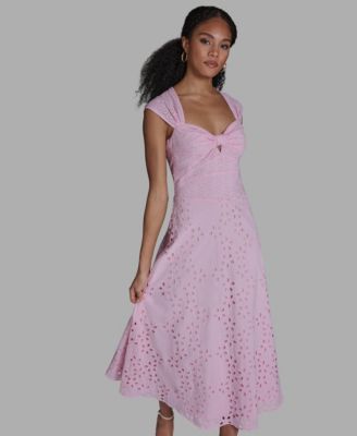 Women's Sweetheart Neck Keyhole Eyelet Maxi Dress