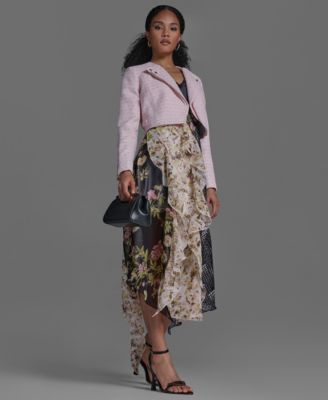 Women's V-Neck Ruffle Mix Print Dress