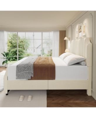 Upholstered Platform Bed Frame – Vertical Channel Tufted Headboard & Footboard, Wooden Slats, Quiet, Easy Assembly.