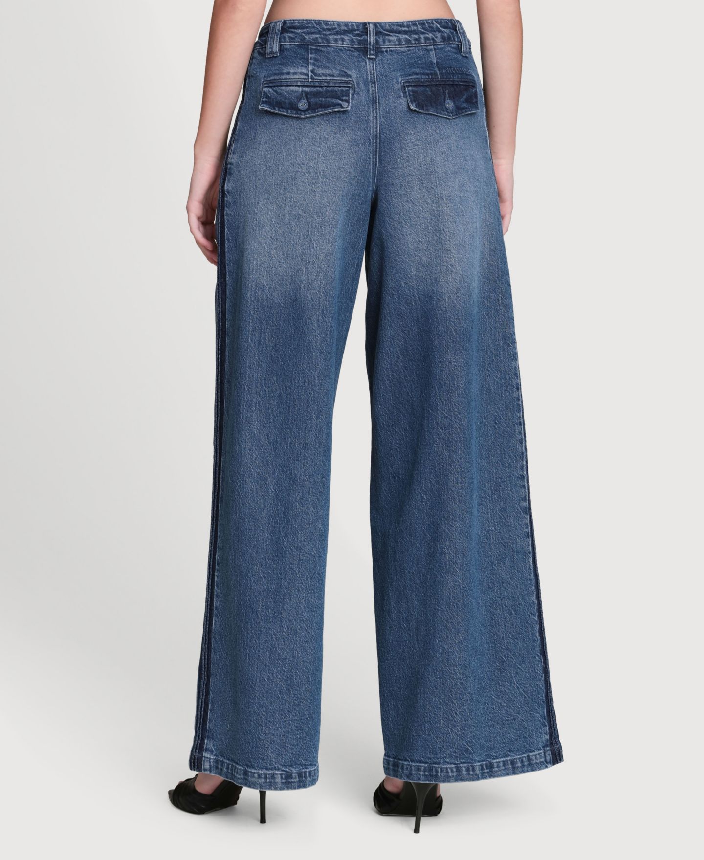 Женские джинсы Avec Les Filles Side Stripe Denim Mid Rise, цвет: Тёмный синий варёный — фото 4