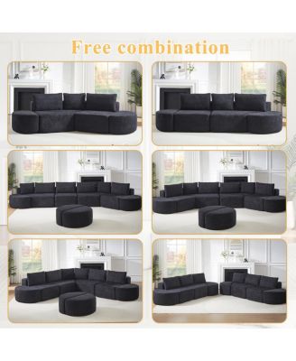 106.3" V-shaped modular sofa set in chenille fabric with pillows & ottomans