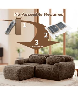  L-shaped Boneless Sofa, Soft Fluffy Plush Fabric, Chocolate