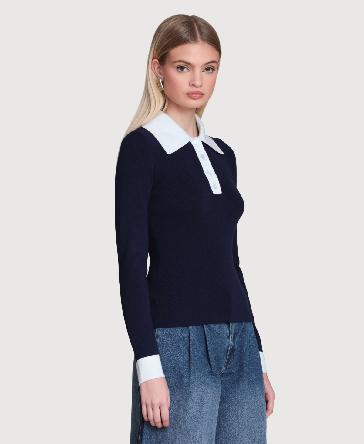 Avec Les Filles Women's Spread Collar Polo Sweater