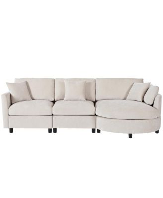 105" Chenille 3-Piece Sectional Sofa w/ Curved Chaise & 3 Pillows