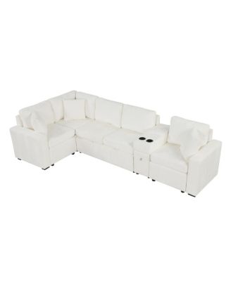 L-shaped Convertible Sofa Bed Modular Sectional with Pull-Out Bed