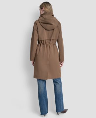 Women's Pleather Trim Anorak Rain Coat