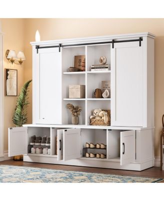 Multifunctional entryway cabinet with sliding rails and tree design