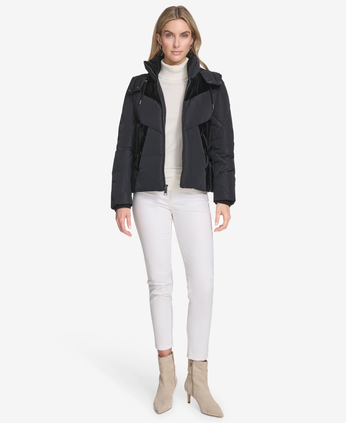 Andrew Marc Women's Tayte Mixed Media Hooded Puffer Jacket