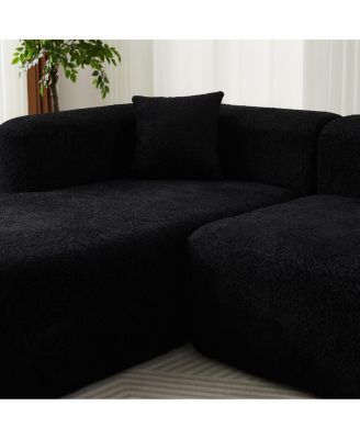 Luxury Modern Curved Sectional Sofa, Chenille, 2 Pillows, L-Shape Cloud Couch (Left Chaise, Black)