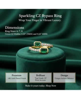 Modern Cubic Zirconia Bypass Ring in 14K Gold Plated