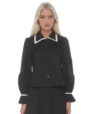 Women's Shannah Long Sleeve Dropped Contrast Collar Blouse