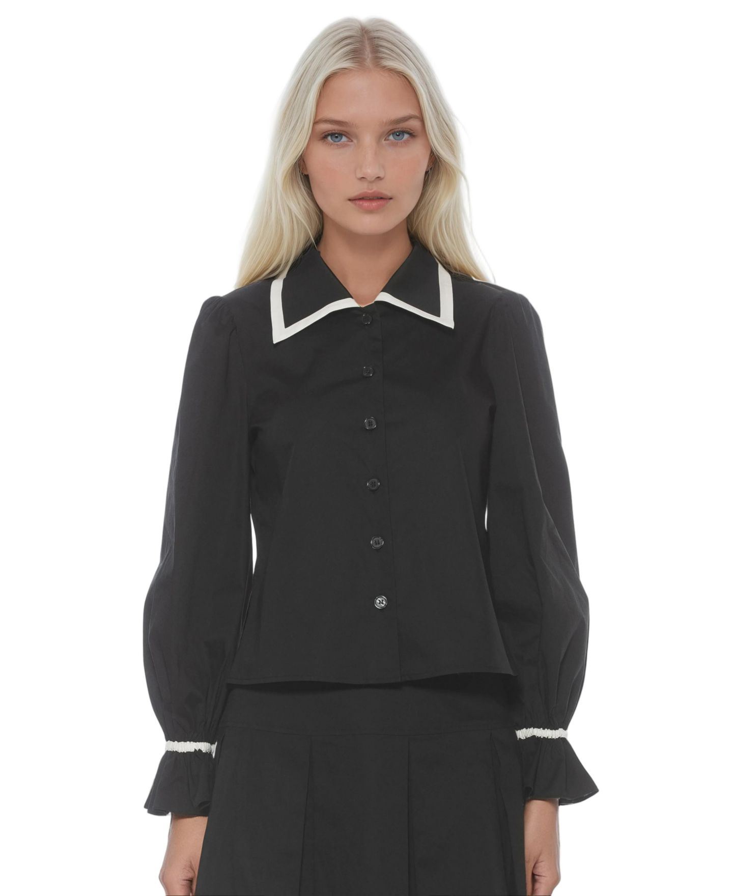 Женская блузка Alexia Admor Shannah Long Sleeve Dropped Contrast Collar, цвет: Чёрный — фото 1