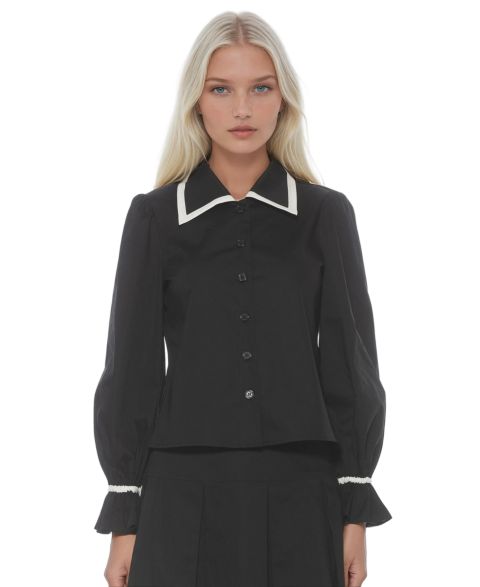 Женская блузка Alexia Admor Shannah Long Sleeve Dropped Contrast Collar, цвет: Чёрный