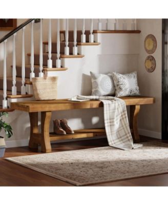Solid Wood Entryway Bench, 55" End of Bed Bench, Long Indoor Dining Seat for Hallway, Bedroom, Living Room, Dining Room