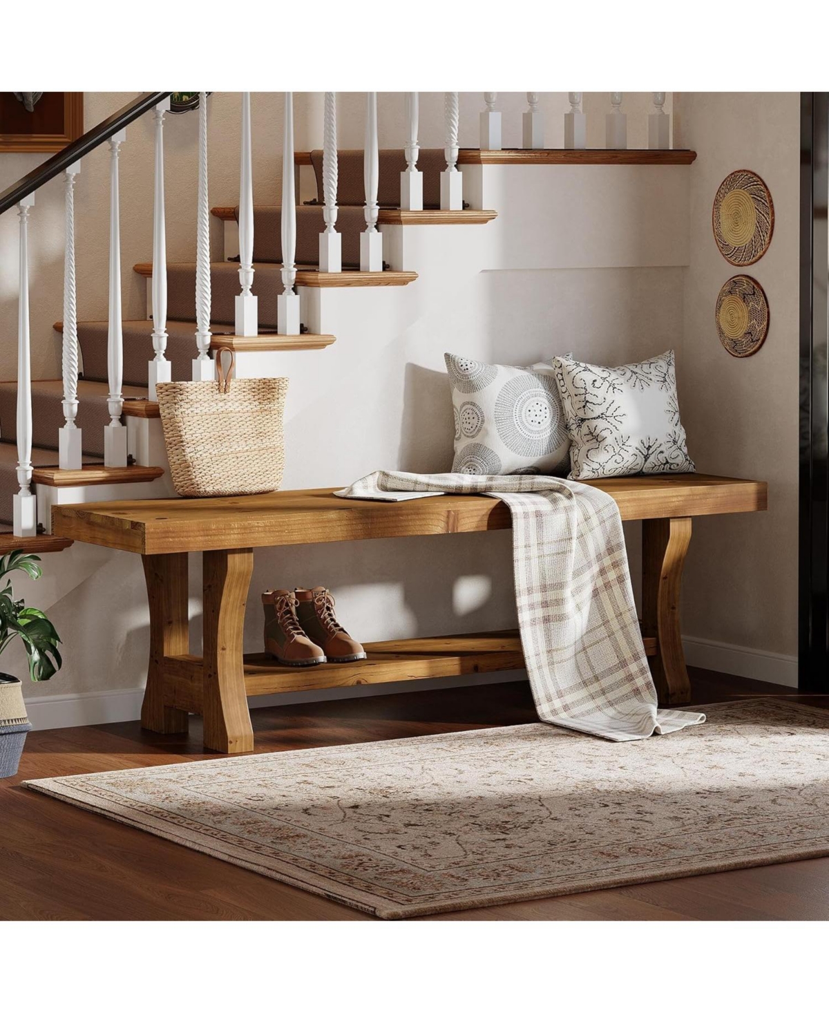 Tribesigns Solid Wood Entryway Bench, 55" End of Bed Bench, Long Indoor Dining Seat for Hallway, Bedroom, Living Room, Dining Room