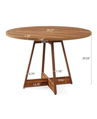 39 Inches Round Dining Table for 2-4, Farmhouse Circle Kitchen Table for Dining Room, Wooden Dinner Table with Heavy Duty Pedestal