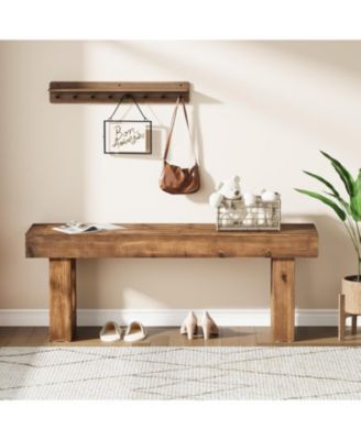 47" Long Solid Wood Shoe Bench, Farmhouse Indoor Narrow Entryway Bench with Sturdy Legs