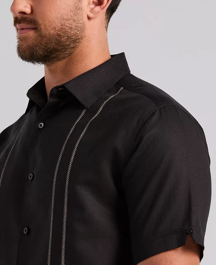 Men's Short-Sleeve Panel Button-Front Linen Camp Shirt - thumbnail 4