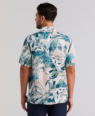 Men's Oversized Leaf Print Short-Sleeve Button-Down Shirt