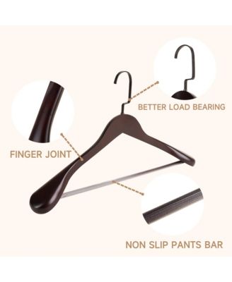 Wooden Suit Hangers with Pants Bar for Women's Clothes, 16-Inch Wide Shoulder Solid Wood Coat Hangers for Jackets, Shirts, Trousers