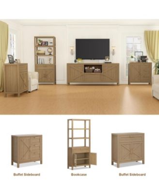 Farmhouse TV Stand for TVs Up to 65", Farmhouse Entertainment Center with Door, Rustic Media Console TV Cabinet with Storage & Adjustable Shelf