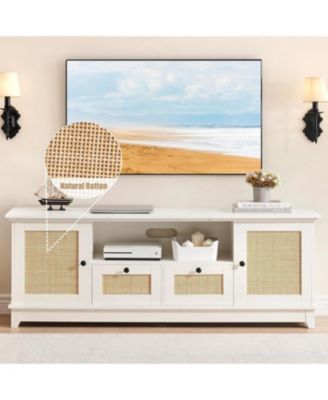 TV Stand for 65" TV, Rattan Entertainment Center TV Media Console Table, Modern TV Stand with Storage and Drawer, TV Console Cabinet