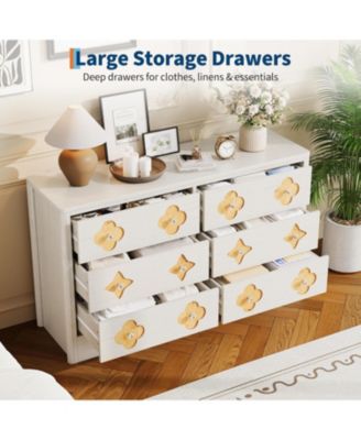 Fluted 6-Drawer Dresser for Bedroom, 47.4" Wide Wooden Chest with Large Storage & TV Stand Use, White