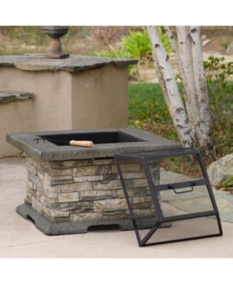 28 Inch Square MGO Fire Pit Outdoor Elegant Design Heat Resistant Iron Fire Bowl No Assembly Required