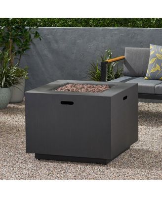 33 Inch Outdoor Iron Square Propane Fire Pit Brushed Brown 50000 BTU Tank Inside No Assembly