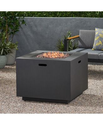 33 Inch Outdoor Iron Square Propane Fire Pit Brushed Brown 50000 BTU Tank Inside No Assembly