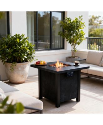 28 Inch Square Outdoor Propane Fire Pit Table 50000 BTU CSA Certified Charcoal Texture Rattan Weave Grain