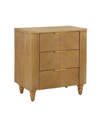 Mid-Century Fluted Nightstand with 3 Storage Drawers, Wood Bedside End Table with Curved Profile & Metal Handle for Bedroom, Living Room
