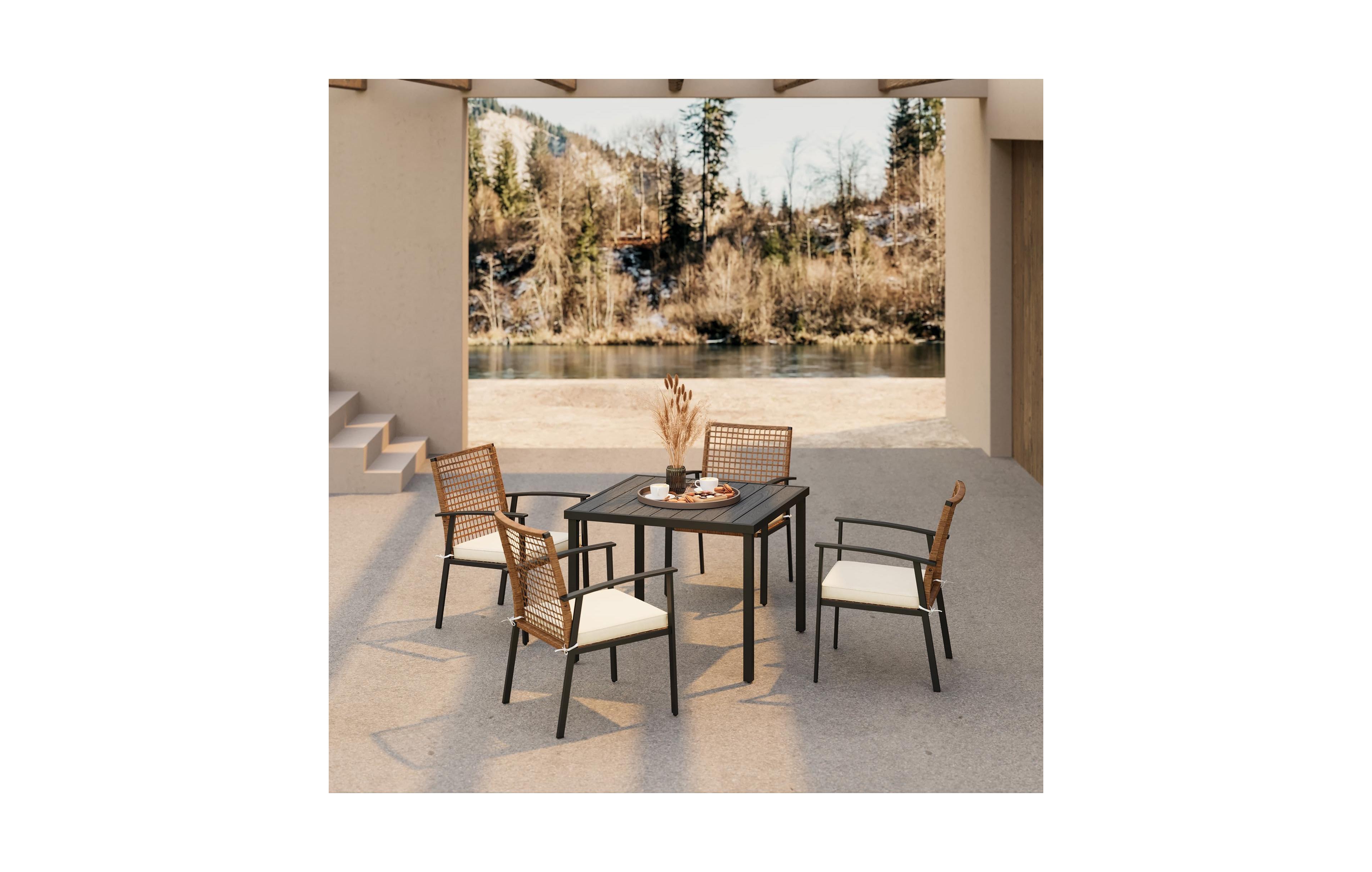 Decksplore 5 Pieces Outdoor Patio Dining Set Wicker Patio Furniture Set with Soft Cushion