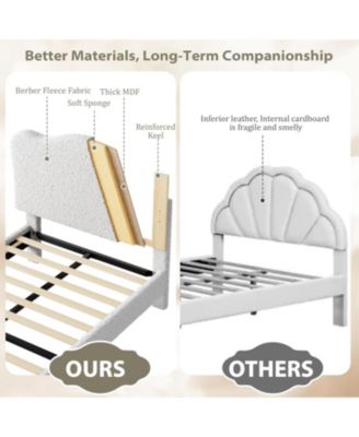 Size Upholstered Bed Frame for Kids, Scallop Headboard, Soft Berber Fleece, No Box Spring - Twin XL